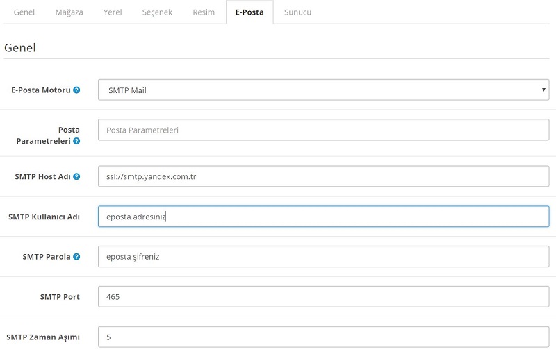 Opencart Smtp Mail İle Yandex Mail Ayarları